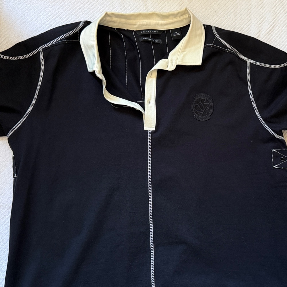 Sean John Black and Cream Men's Shirt